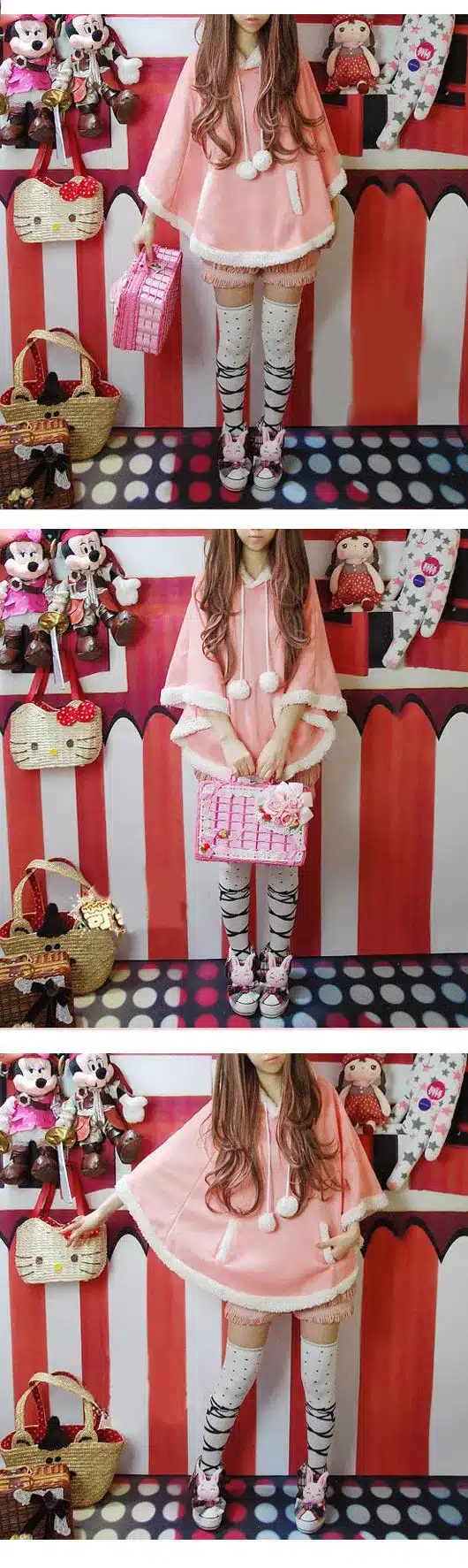 Autumn Japanese Batwing Sleeve Pullovers Hoodies Soft Fleece Girls Ball Doll Cloak Sweet Winter Warm Cape Cute Women Pullover 2