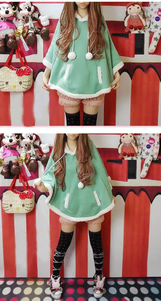 Autumn Japanese Batwing Sleeve Pullovers Hoodies Soft Fleece Girls Ball Doll Cloak Sweet Winter Warm Cape Cute Women Pullover 4