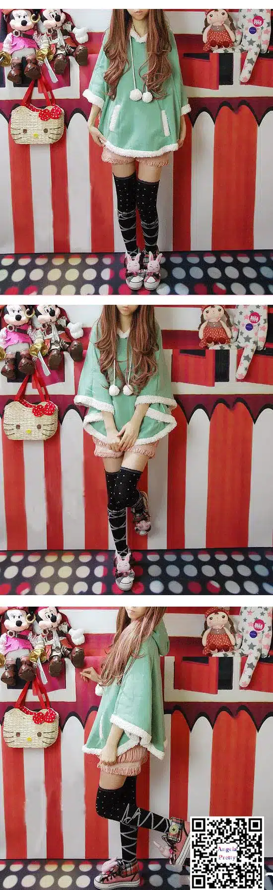 Autumn Japanese Batwing Sleeve Pullovers Hoodies Soft Fleece Girls Ball Doll Cloak Sweet Winter Warm Cape Cute Women Pullover 5