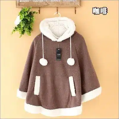 Autumn Japanese Batwing Sleeve Pullovers Hoodies Soft Fleece Girls Ball Doll Cloak Sweet Winter Warm Cape Cute Women Pullover 11