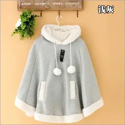 Autumn Japanese Batwing Sleeve Pullovers Hoodies Soft Fleece Girls Ball Doll Cloak Sweet Winter Warm Cape Cute Women Pullover 12