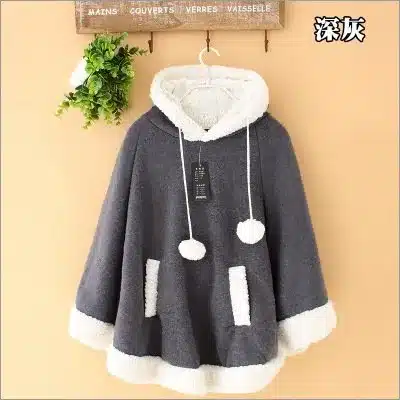 Autumn Japanese Batwing Sleeve Pullovers Hoodies Soft Fleece Girls Ball Doll Cloak Sweet Winter Warm Cape Cute Women Pullover 14