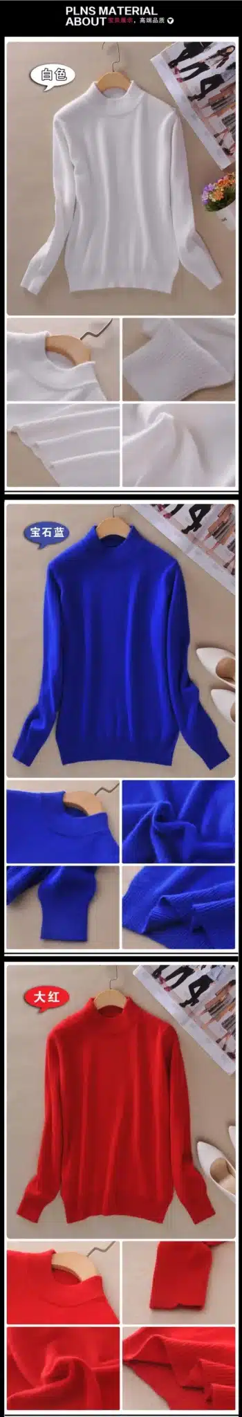 Lafarvie Fashion Cashmere Blended Knitted Sweater Women Tops Autumn Winter Turtleneck Pullovers Female Long Sleeve Solid Color 1