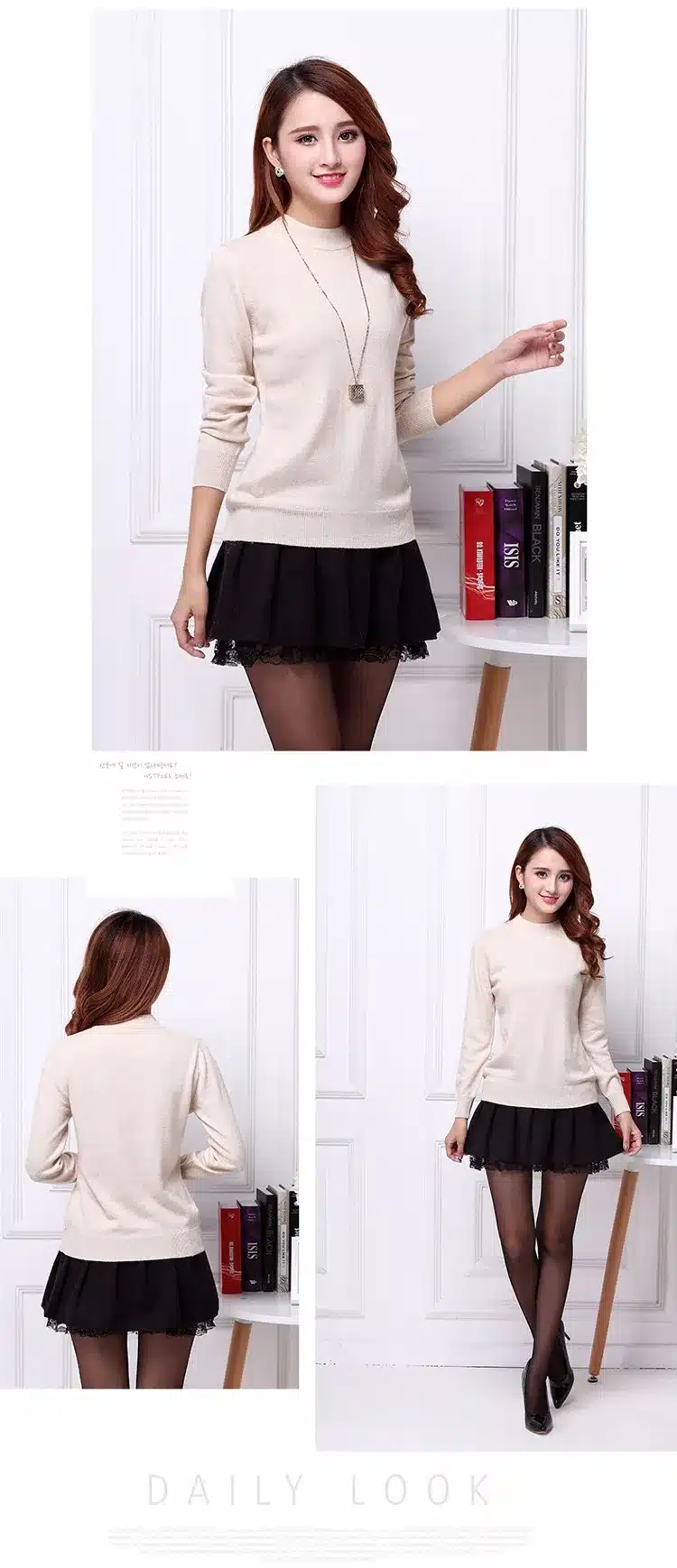Lafarvie Fashion Cashmere Blended Knitted Sweater Women Tops Autumn Winter Turtleneck Pullovers Female Long Sleeve Solid Color 8