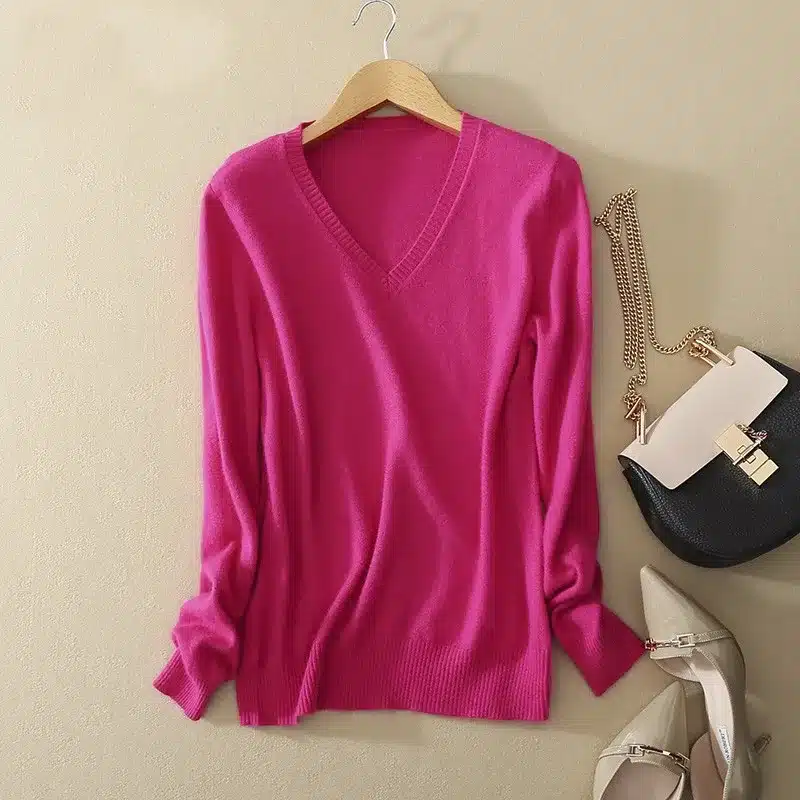 Cashmere Sweater V Neck Women Fashion Autumn Pullovers Knit Cashmere Sweater Women Slim Knit Coat Female Blouse Winter Knitwear 21
