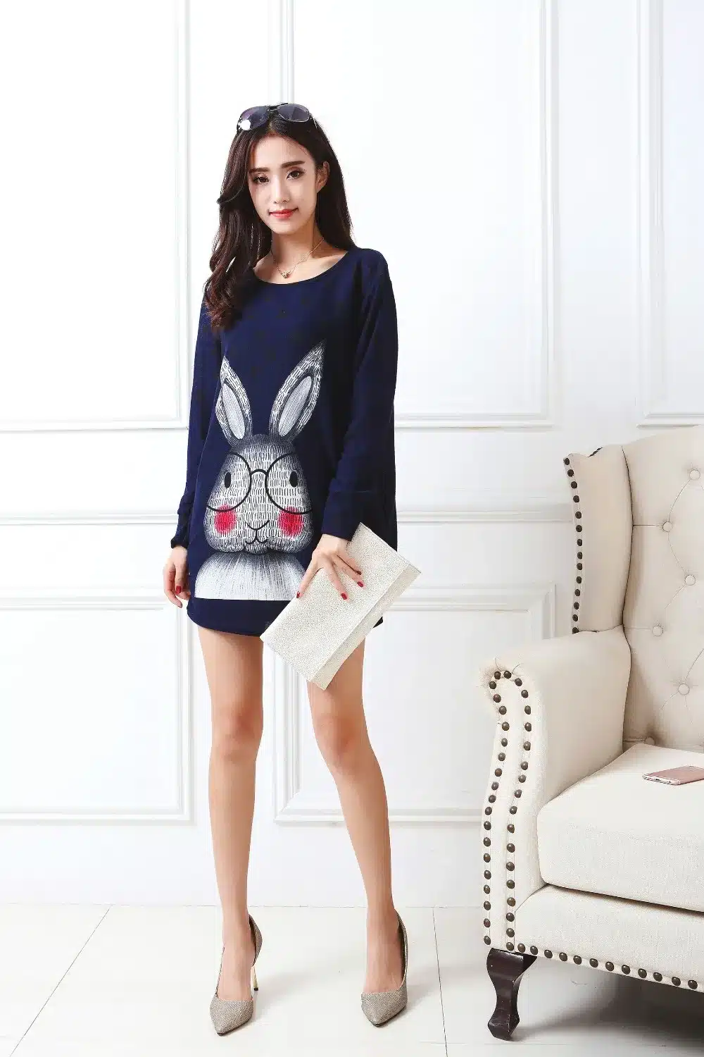 2017 new Long-sleeve O-neck cashmere sweater large size casual print dress thin fashion pullovers tops cotton and polyester 39