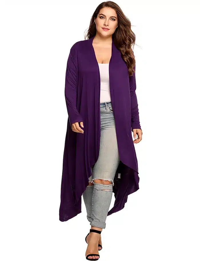 IN'VOLAND Women Cardigan Jacket Plus Size Autumn Open Front Solid Draped Lady Large Long Large Sweater Big Oversized L-5XL 11