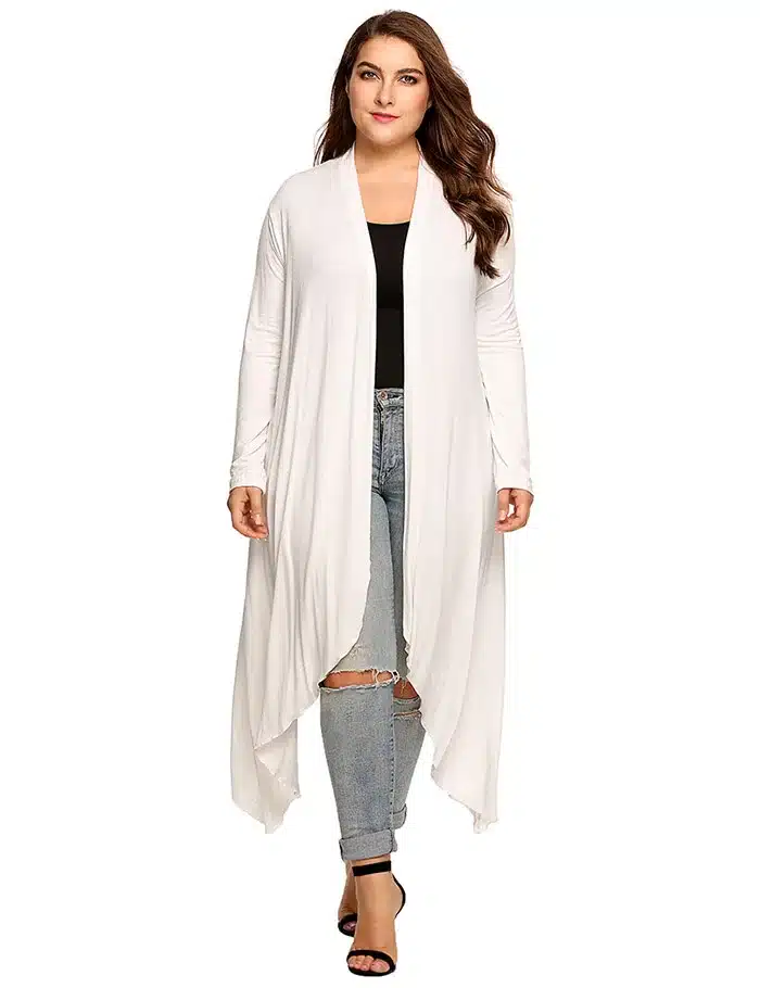IN'VOLAND Women Cardigan Jacket Plus Size Autumn Open Front Solid Draped Lady Large Long Large Sweater Big Oversized L-5XL 13