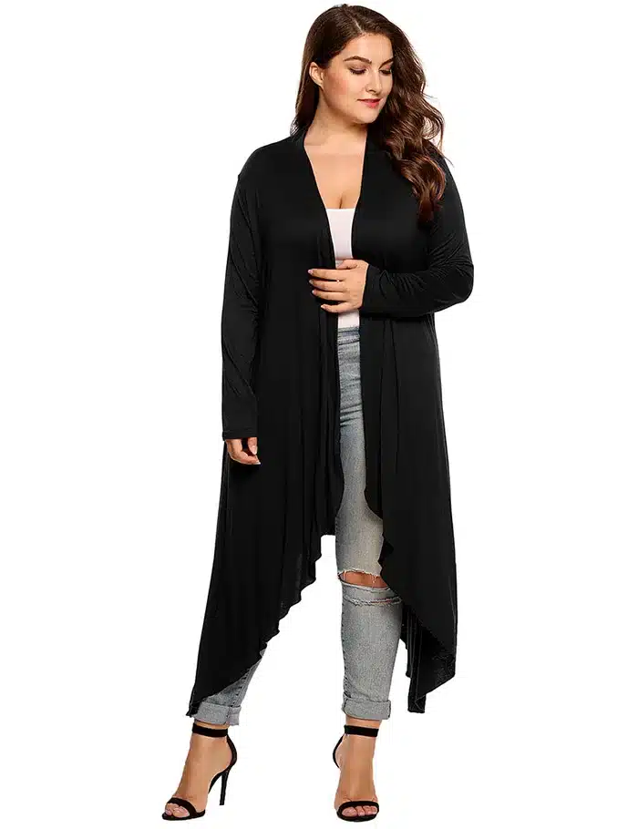 IN'VOLAND Women Cardigan Jacket Plus Size Autumn Open Front Solid Draped Lady Large Long Large Sweater Big Oversized L-5XL 14