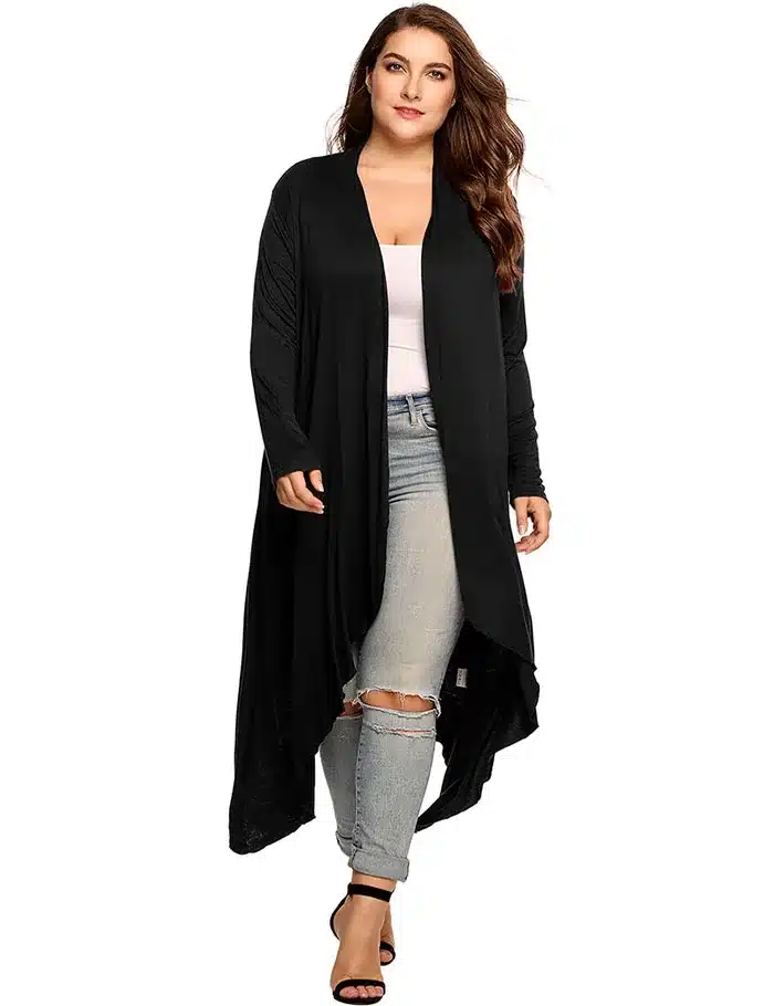 IN'VOLAND Women Cardigan Jacket Plus Size Autumn Open Front Solid Draped Lady Large Long Large Sweater Big Oversized L-5XL 15