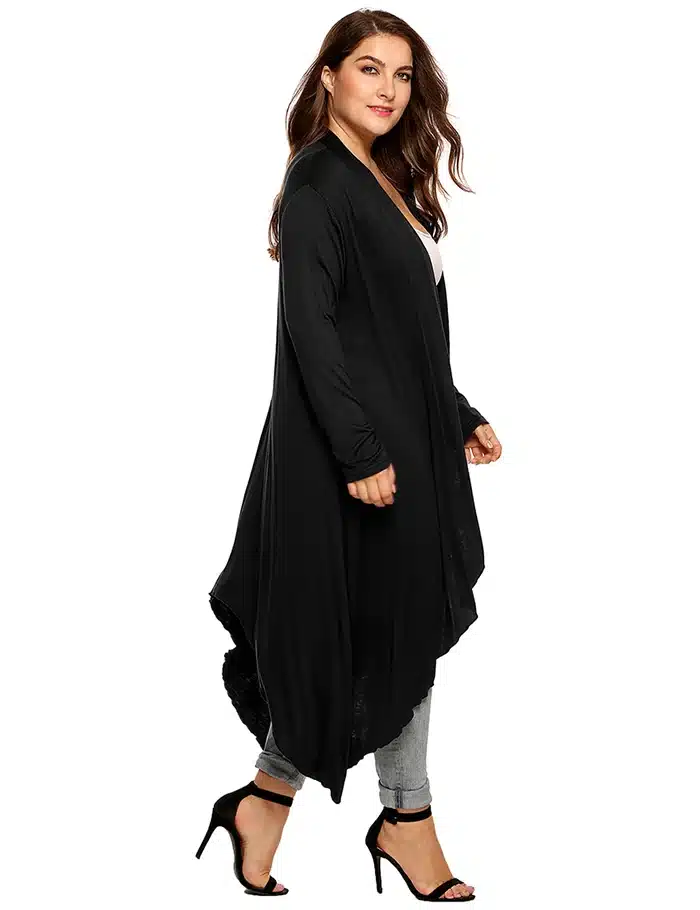IN'VOLAND Women Cardigan Jacket Plus Size Autumn Open Front Solid Draped Lady Large Long Large Sweater Big Oversized L-5XL 17