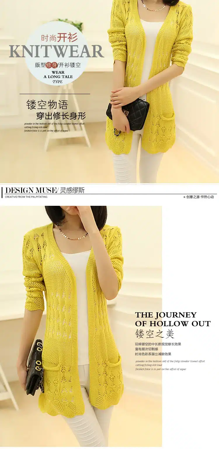 2018 Fashion Knitted Cardigan Loose Pocket Hollow Long Sleeve Women Sweater Female Cardigans Women's Coats Sweaters Outerwear 20