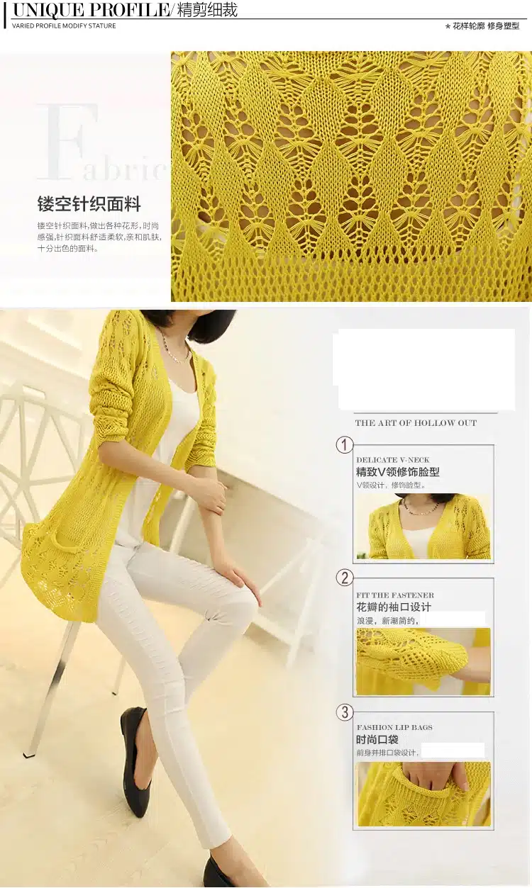 2018 Fashion Knitted Cardigan Loose Pocket Hollow Long Sleeve Women Sweater Female Cardigans Women's Coats Sweaters Outerwear 21
