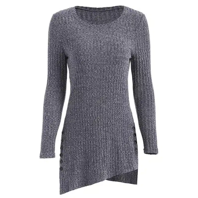 New Arrival Sweater For Women Winter O-Neck Long Sleeve Side Button Irregular Hem Solid Long Sweaters WS469C 14