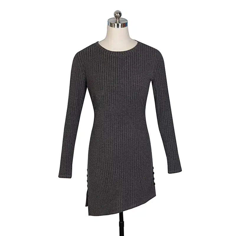 New Arrival Sweater For Women Winter O-Neck Long Sleeve Side Button Irregular Hem Solid Long Sweaters WS469C 15