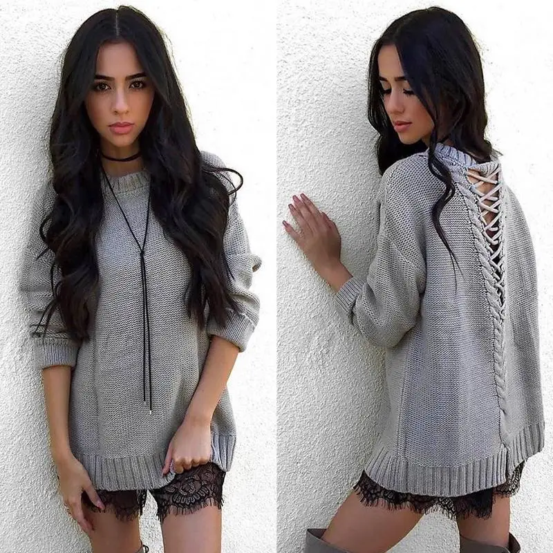 Sweater Women 2017 Winter Sweater Long Sleeve Jumper Women Loose Sweater Sexy Hollow Out Back Female Pullover WS888C 10