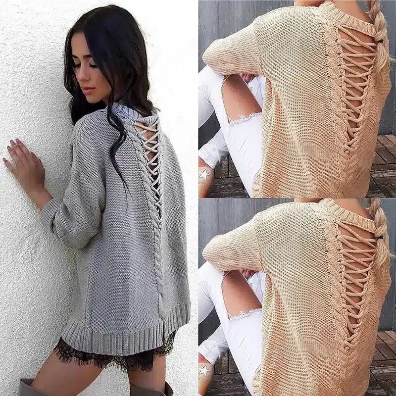 Sweater Women 2017 Winter Sweater Long Sleeve Jumper Women Loose Sweater Sexy Hollow Out Back Female Pullover WS888C 11