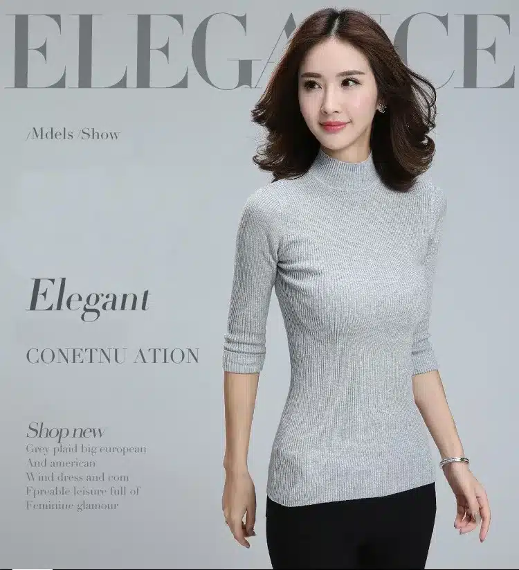 2017 New Women's Clothing Fashion Turtleneck Solid Pullover Sweaters High Elastic Slim Bottoming Knitted Sweaters Female Jumpers 9