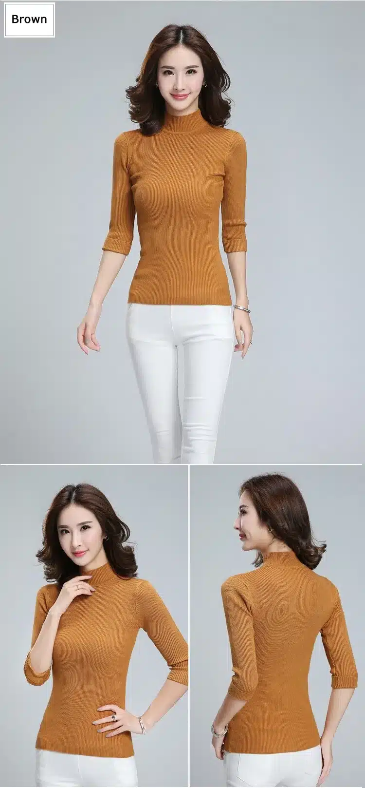2017 New Women's Clothing Fashion Turtleneck Solid Pullover Sweaters High Elastic Slim Bottoming Knitted Sweaters Female Jumpers 13