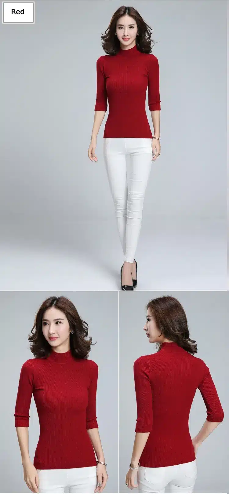 2017 New Women's Clothing Fashion Turtleneck Solid Pullover Sweaters High Elastic Slim Bottoming Knitted Sweaters Female Jumpers 15