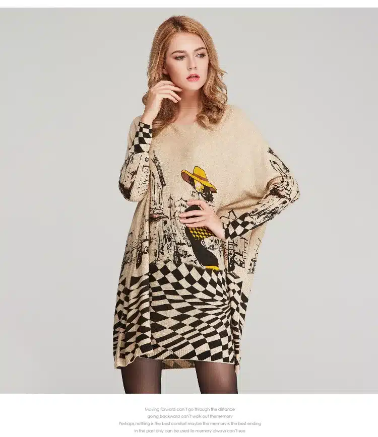 Autumn New Cute Cartoon Print Sweater for Women Casual Loose Batwing Sleeve Lady Long Sweaters Pullover Fashion Women's Clothing 7