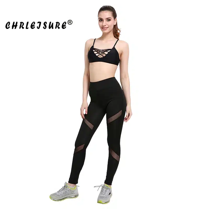 CHRLEISURE Sexy Women Leggings Gothic Insert Mesh Design Trousers Pants Big Size Black Capris Sportswear New Fitness Leggings 14