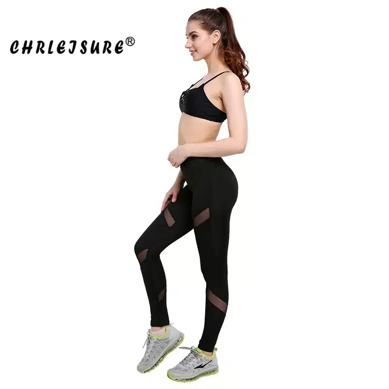 CHRLEISURE Sexy Women Leggings Gothic Insert Mesh Design Trousers Pants Big Size Black Capris Sportswear New Fitness Leggings 15