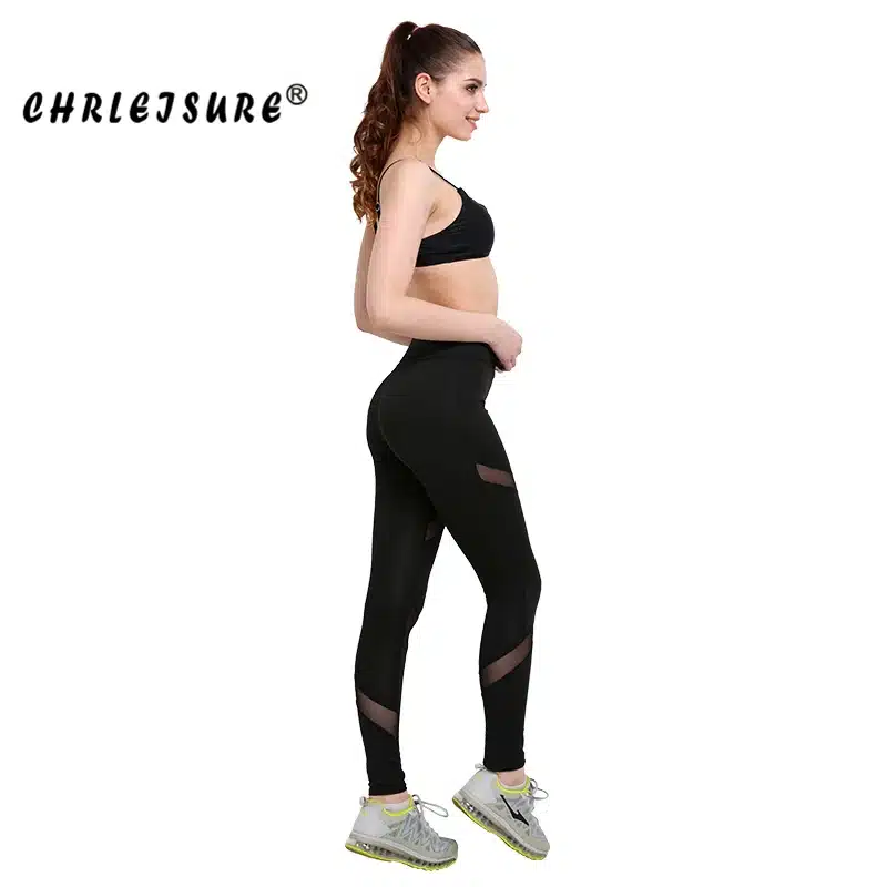 CHRLEISURE Sexy Women Leggings Gothic Insert Mesh Design Trousers Pants Big Size Black Capris Sportswear New Fitness Leggings 16