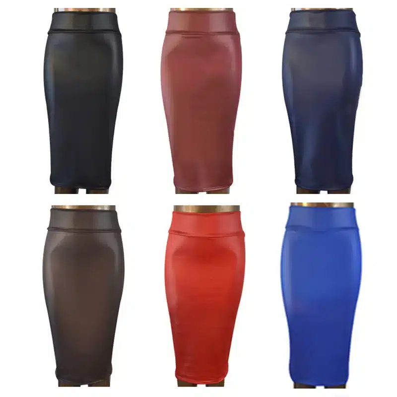 free shipping women office skirt high-waist faux leather pencil skirt black sexy elastic below knee skirt 10 colors XS/S/M/L/XL 11