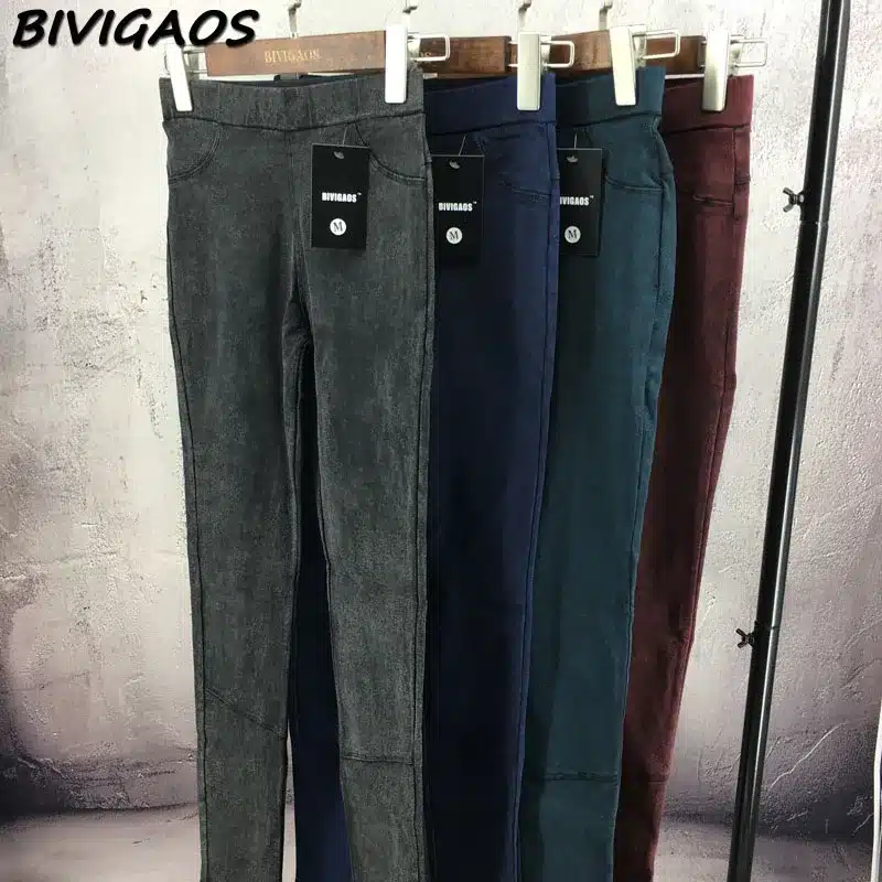 BIVIGAOS Fashion Women Casual Slim Stretch Denim Jeans Leggings Jeggings Pencil Pants Thin Skinny Leggings Jeans Womens Clothing 26