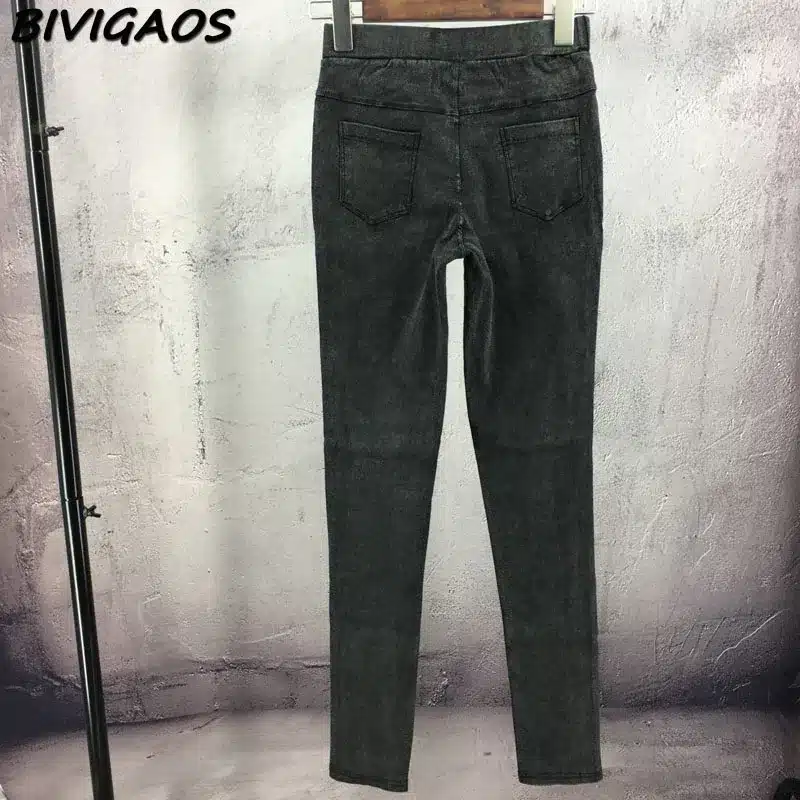 BIVIGAOS Fashion Women Casual Slim Stretch Denim Jeans Leggings Jeggings Pencil Pants Thin Skinny Leggings Jeans Womens Clothing 30