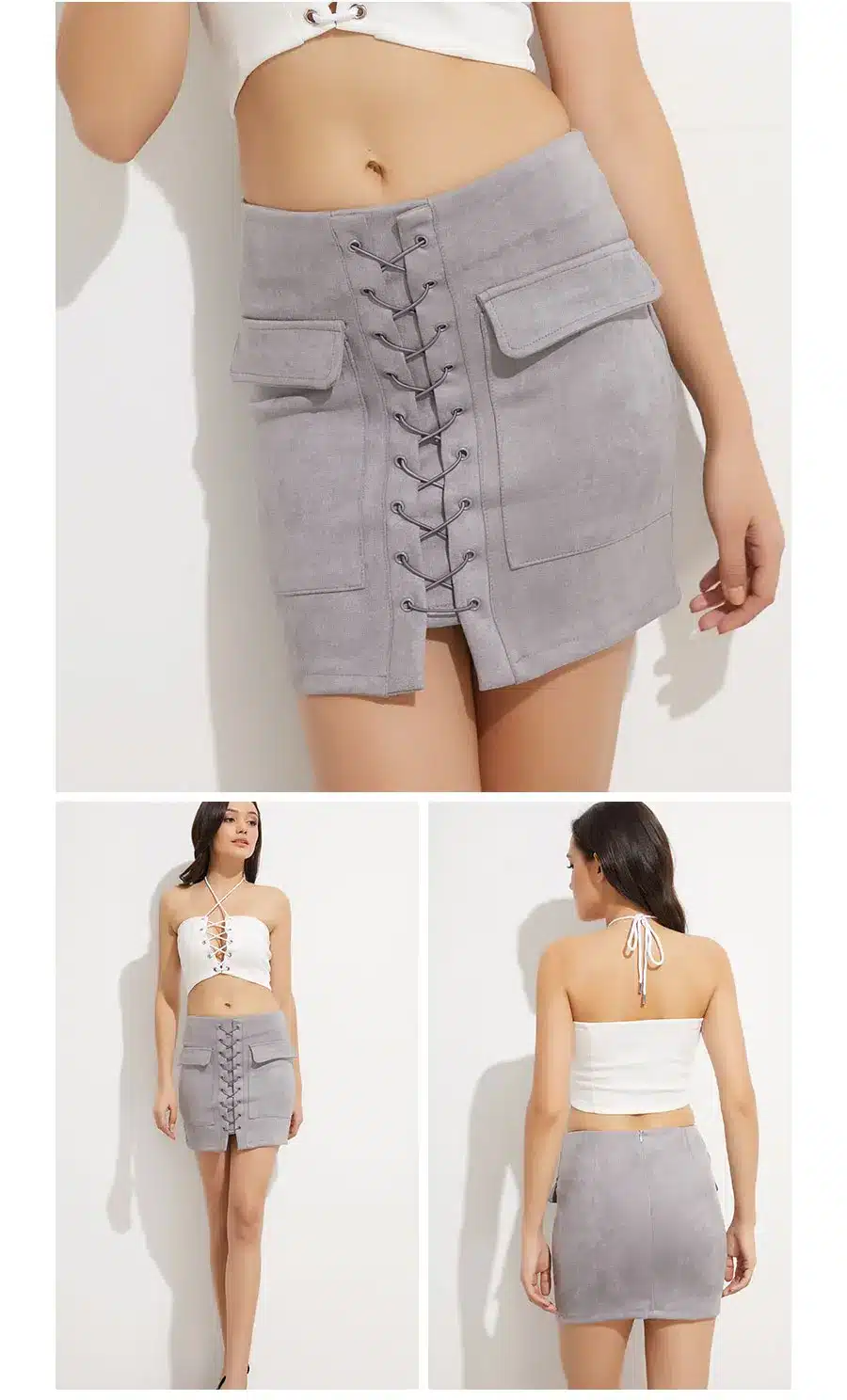 Colysmo Vintage High Waist External Pocket Tight Suede Lace Up Skirt Thick Women's Autumn Winter Pencil Skirt Preppy Mini Skirt 8