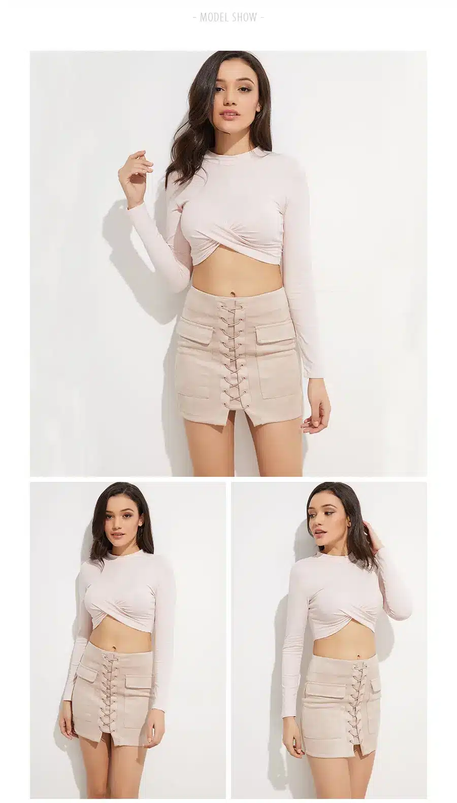 Colysmo Vintage High Waist External Pocket Tight Suede Lace Up Skirt Thick Women's Autumn Winter Pencil Skirt Preppy Mini Skirt 11