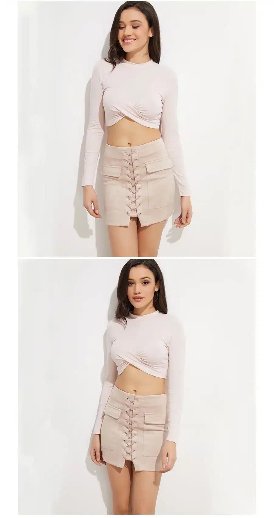 Colysmo Vintage High Waist External Pocket Tight Suede Lace Up Skirt Thick Women's Autumn Winter Pencil Skirt Preppy Mini Skirt 13
