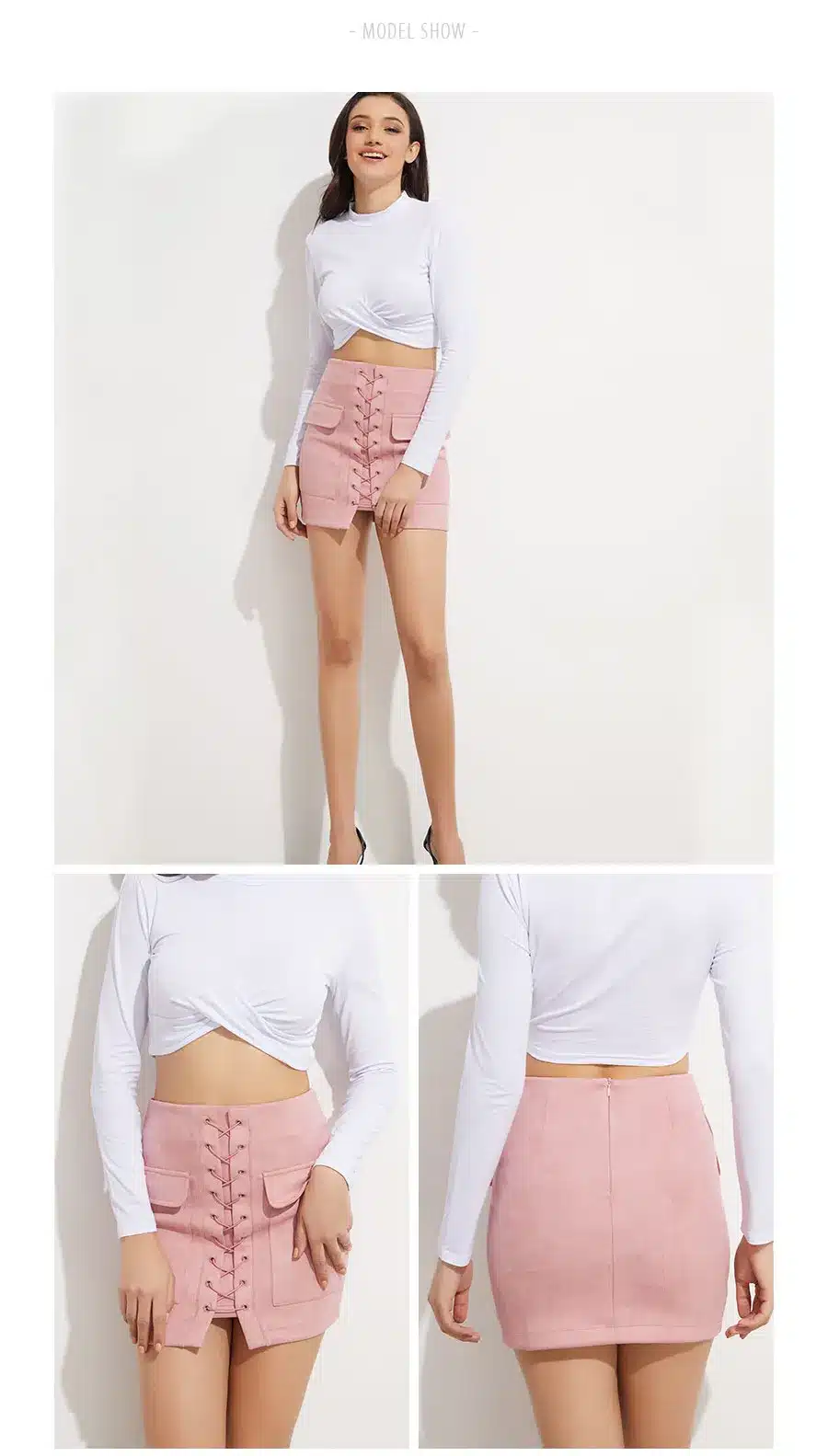 Colysmo Vintage High Waist External Pocket Tight Suede Lace Up Skirt Thick Women's Autumn Winter Pencil Skirt Preppy Mini Skirt 14