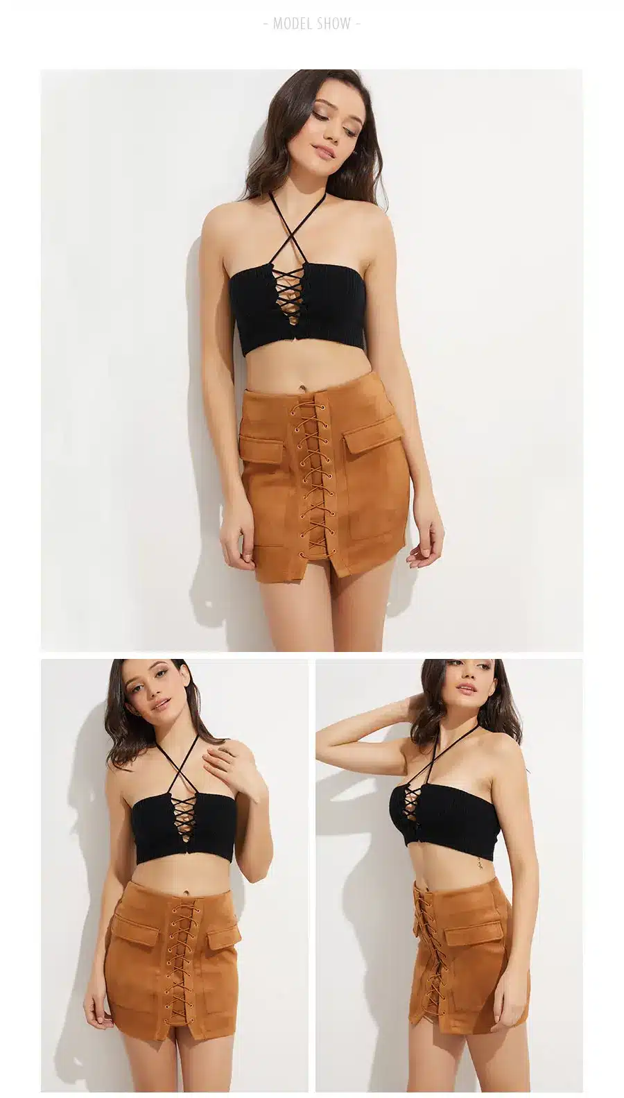 Colysmo Vintage High Waist External Pocket Tight Suede Lace Up Skirt Thick Women's Autumn Winter Pencil Skirt Preppy Mini Skirt 17