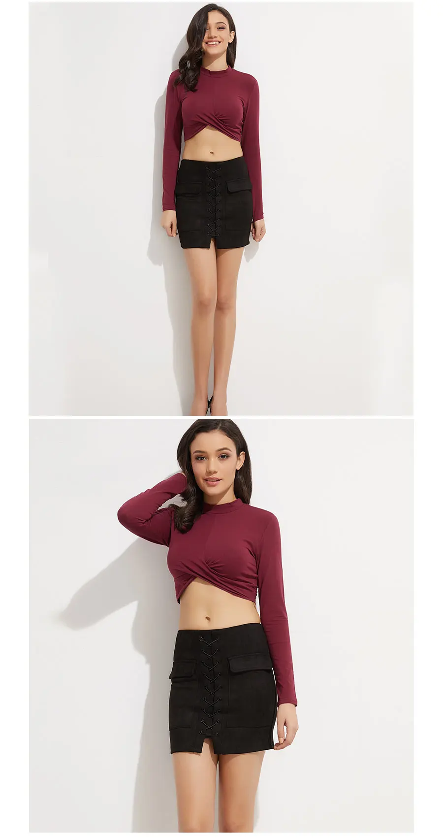 Colysmo Vintage High Waist External Pocket Tight Suede Lace Up Skirt Thick Women's Autumn Winter Pencil Skirt Preppy Mini Skirt 22