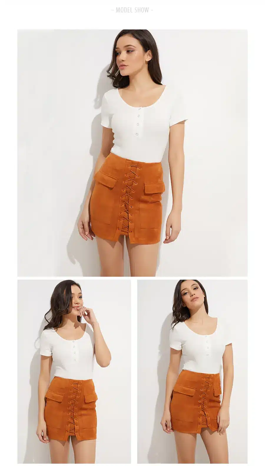 Colysmo Vintage High Waist External Pocket Tight Suede Lace Up Skirt Thick Women's Autumn Winter Pencil Skirt Preppy Mini Skirt 23
