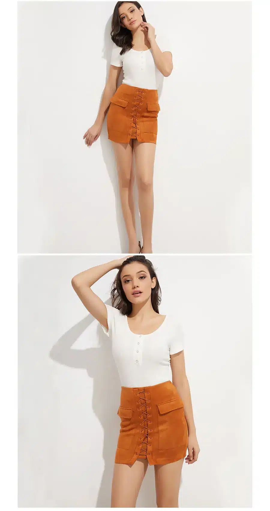 Colysmo Vintage High Waist External Pocket Tight Suede Lace Up Skirt Thick Women's Autumn Winter Pencil Skirt Preppy Mini Skirt 25