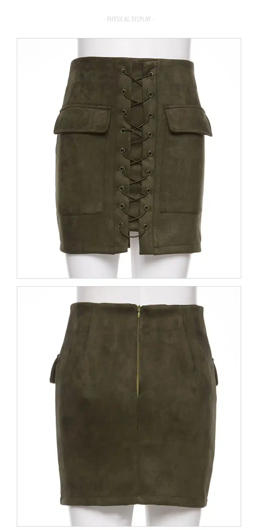 Colysmo Vintage High Waist External Pocket Tight Suede Lace Up Skirt Thick Women's Autumn Winter Pencil Skirt Preppy Mini Skirt 26