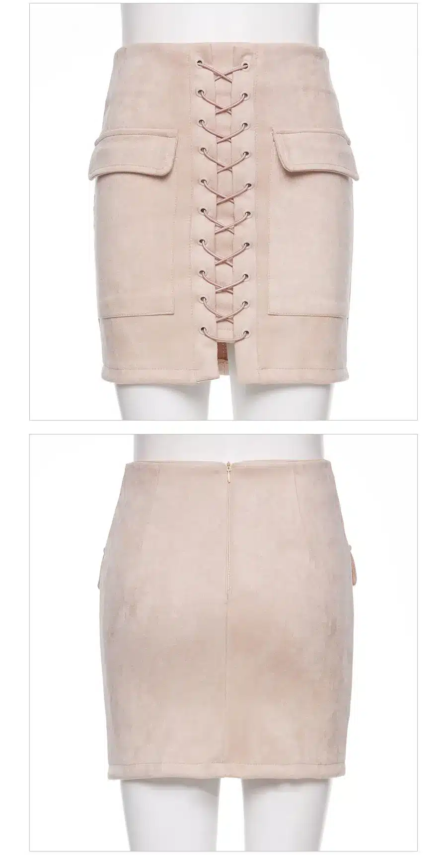 Colysmo Vintage High Waist External Pocket Tight Suede Lace Up Skirt Thick Women's Autumn Winter Pencil Skirt Preppy Mini Skirt 30