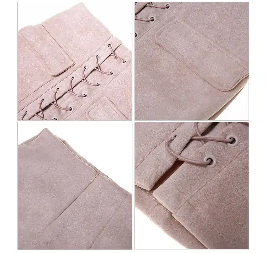 Colysmo Vintage High Waist External Pocket Tight Suede Lace Up Skirt Thick Women's Autumn Winter Pencil Skirt Preppy Mini Skirt 31