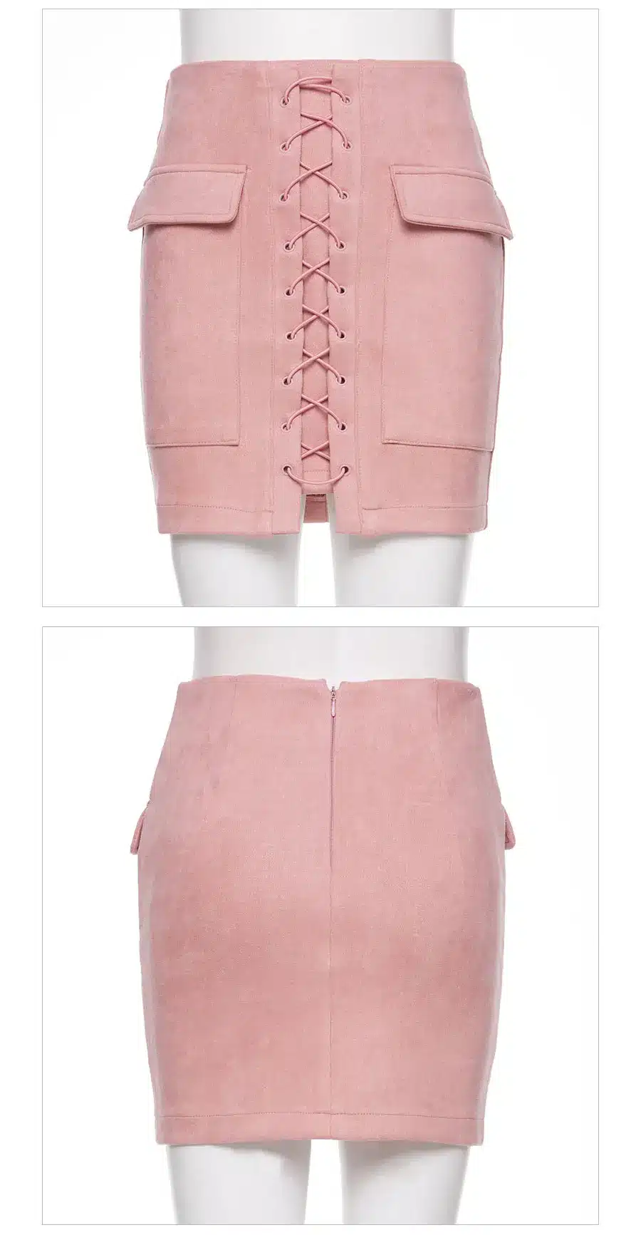Colysmo Vintage High Waist External Pocket Tight Suede Lace Up Skirt Thick Women's Autumn Winter Pencil Skirt Preppy Mini Skirt 32