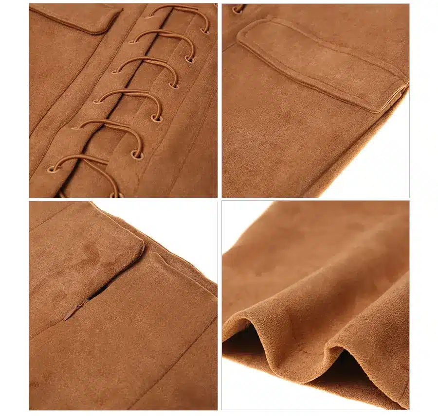 Colysmo Vintage High Waist External Pocket Tight Suede Lace Up Skirt Thick Women's Autumn Winter Pencil Skirt Preppy Mini Skirt 37