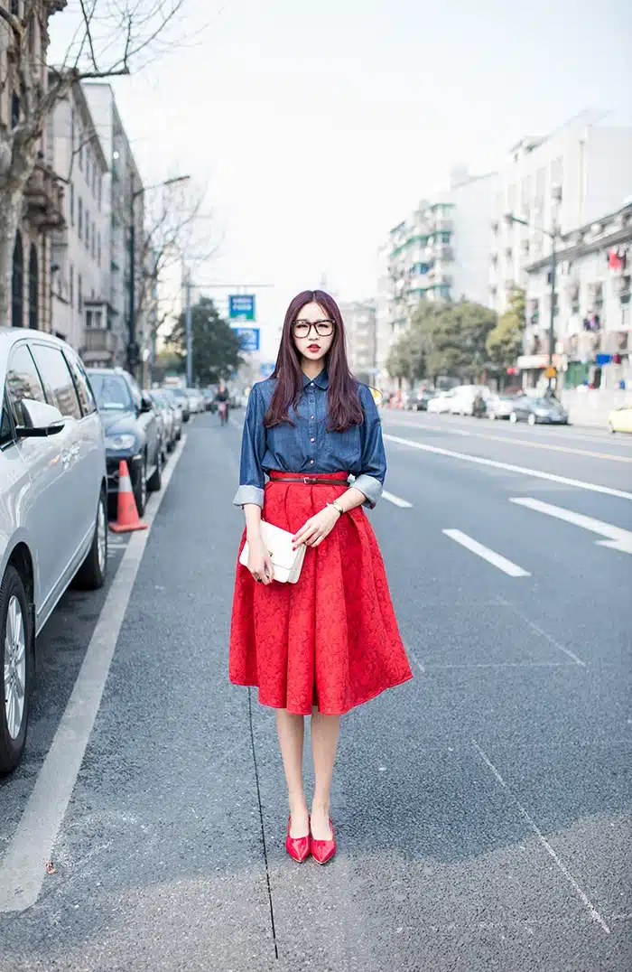 EXOTAO Autumn Retro High Waist Skirt Women Elegant Female Jacquard Mini Pleated Skirts Knee-Length Saias A-line Red Jupe 2017 11