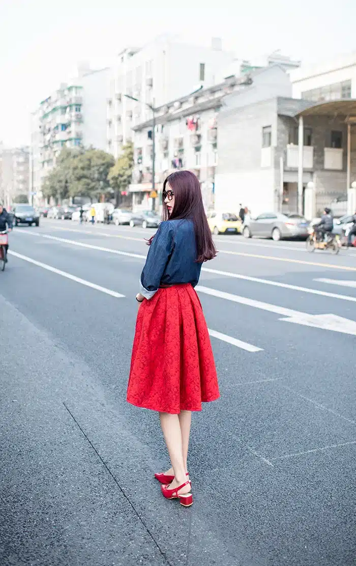 EXOTAO Autumn Retro High Waist Skirt Women Elegant Female Jacquard Mini Pleated Skirts Knee-Length Saias A-line Red Jupe 2017 13