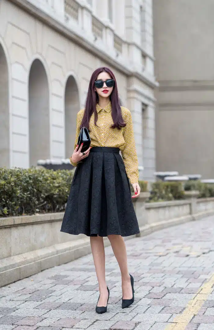 EXOTAO Autumn Retro High Waist Skirt Women Elegant Female Jacquard Mini Pleated Skirts Knee-Length Saias A-line Red Jupe 2017 14