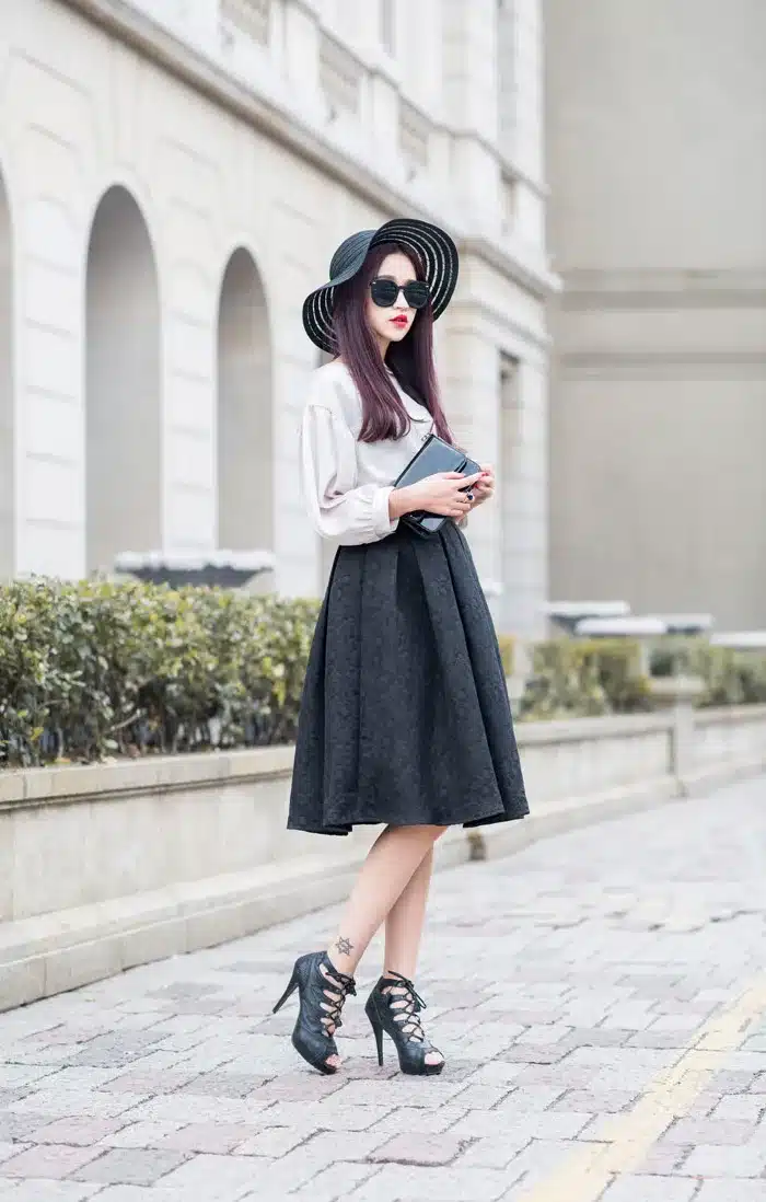 EXOTAO Autumn Retro High Waist Skirt Women Elegant Female Jacquard Mini Pleated Skirts Knee-Length Saias A-line Red Jupe 2017 15