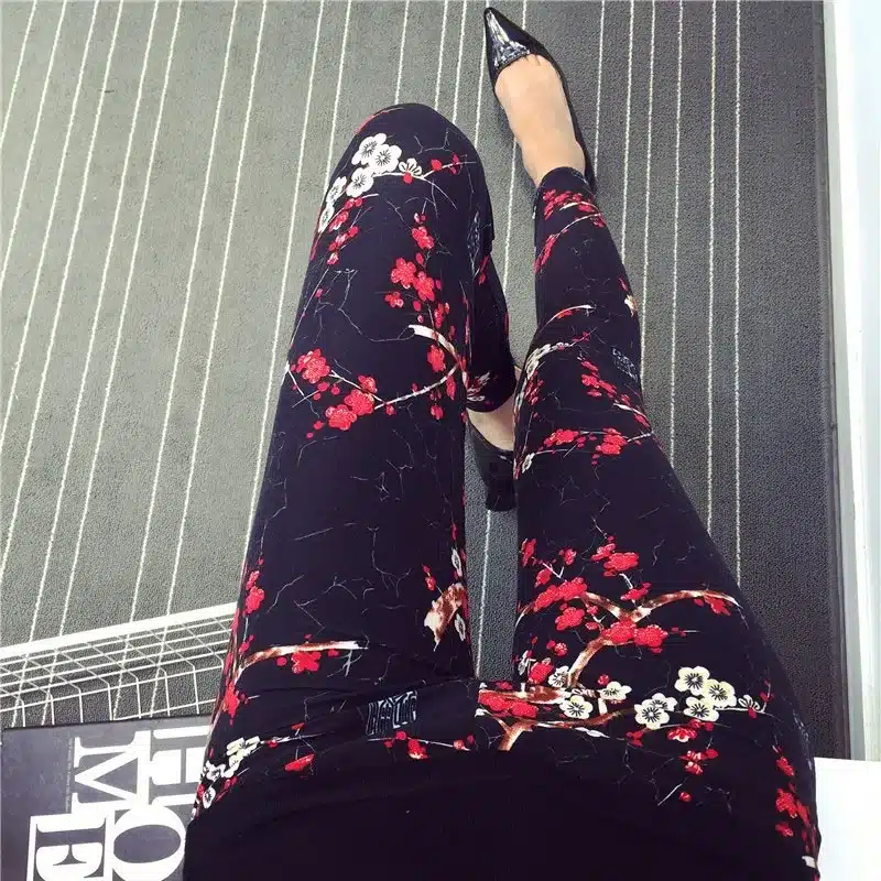 BIVIGAOS New Fashion Women Casual Cotton BRUSHED Black Milk Leggings Pants Female Elastic Plaid Graffiti Leggings Trousers Women 18