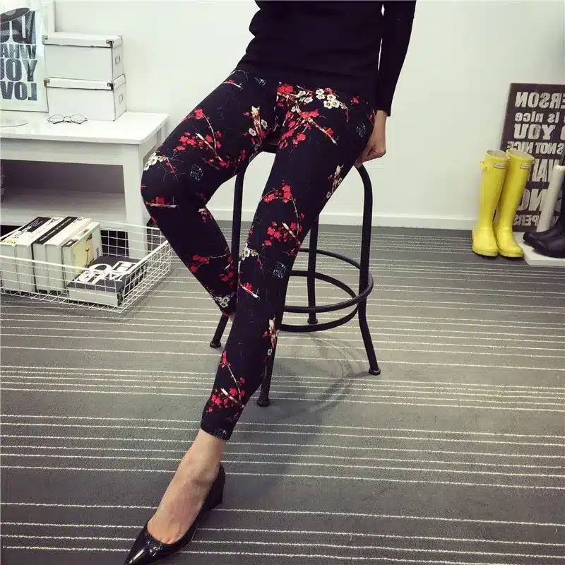 BIVIGAOS New Fashion Women Casual Cotton BRUSHED Black Milk Leggings Pants Female Elastic Plaid Graffiti Leggings Trousers Women 19